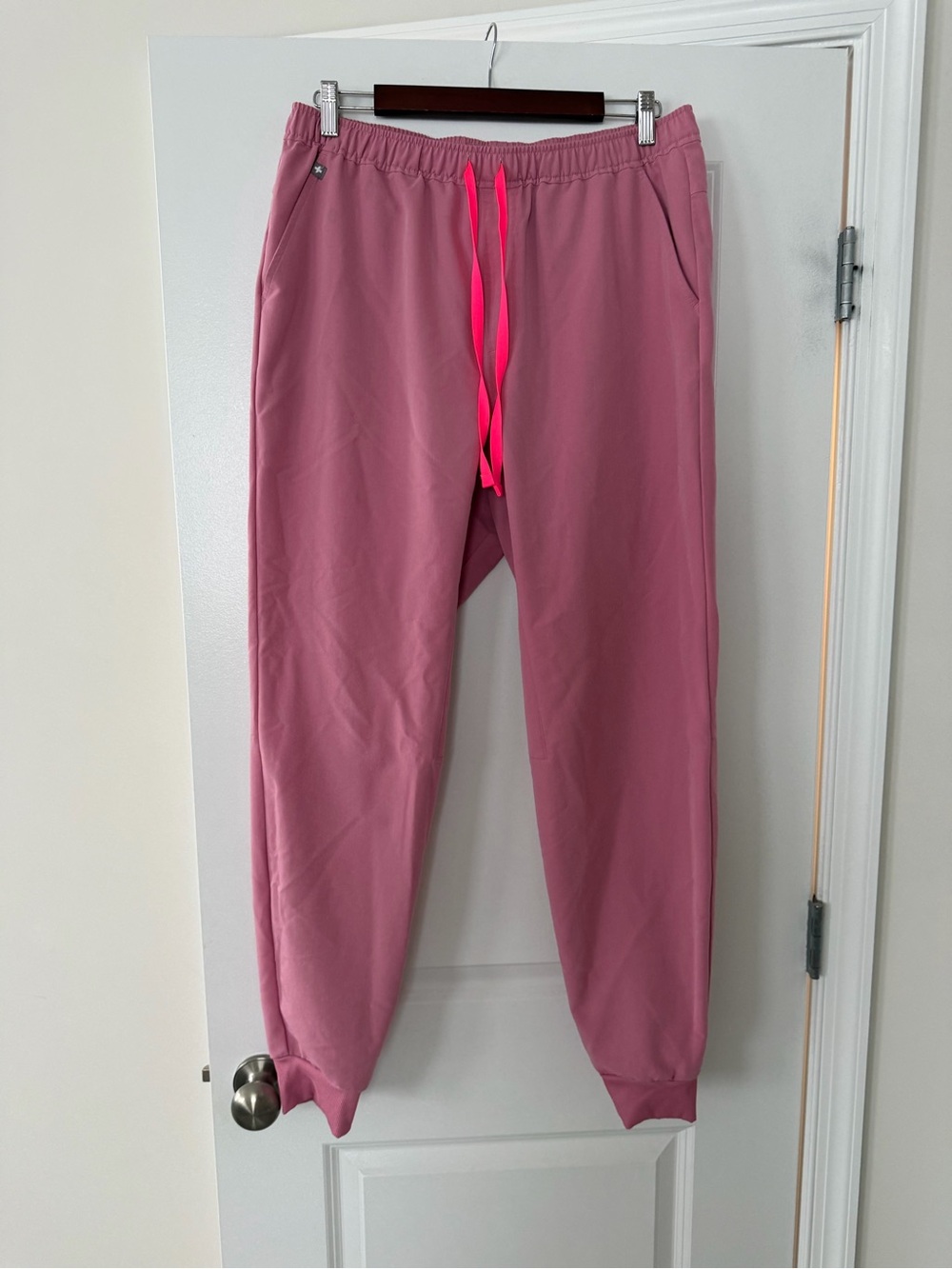Figs Pink Jogger Sweatpants with Hot Pink Drawstring